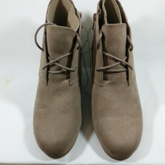 Beige Ankle Bootie Suede Wedge Heels - Picture 3 of 5